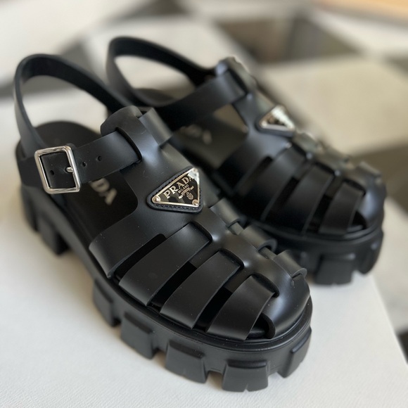 Brand New w Box Prada Rubber Monolith sandals black Gladiator summer shoes 38 - Picture 5 of 9